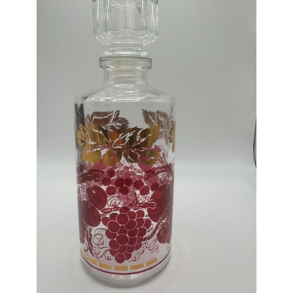 VTG French Luminarc Gold & Red Grape/Leaf Design Cordial Glass & Decanter Set - Picture 4 of 16